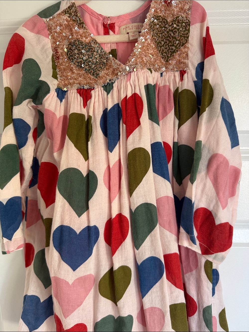 Pink Chicken Pink Heart Print Sequin Yoke Nightgown